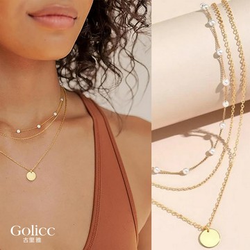 【Gulicc】古莉可 項鍊 小金圓 多層次珍珠鎖骨鍊