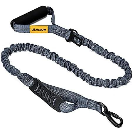  Shock Absorbing Bungee Dog Leash 4-7 ft. with Seatbelt Buckle  and Comfortable Padded Handle, Highly Reflective Extendable Stretch Leash  for Dog Owners (Black) : Pet Supplies