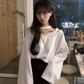 設計感小眾長袖t恤女春秋季新款ins潮bf慵懶風百搭寬松上衣服