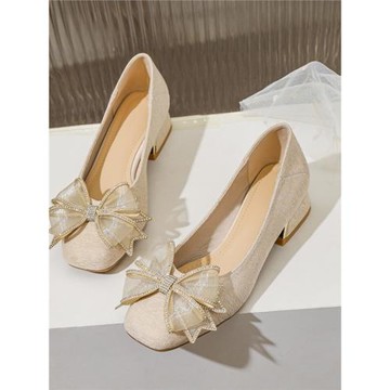 秀禾婚紗兩穿新娘鞋法式婚鞋女平時可穿單鞋寬腳胖腳大碼女鞋41-4