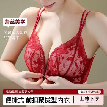 【輕薄網紗透氣內衣】美背內衣女 小胸聚攏 收副乳 防下垂 細肩帶露背蕾絲 性感前扣式文胸罩 前扣聚攏內衣大尺碼