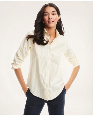 Brooks Brothers Women's Classic Fit Stretch Supima Cotton Non-Iron Bengal Stripe Dress Shirt | Yellow | Size 4