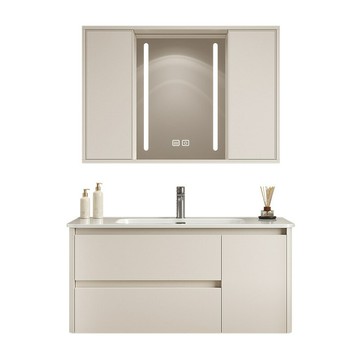 隱藏式風水鏡蜂窩鋁合金抽屜浴室柜衛生間洗手臺陶瓷一體盆洗臉柜[DD150110]