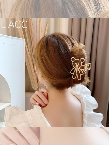 【LACC】鏤空小熊抓夾精致銀色發夾女夏后腦勺鯊魚夾
