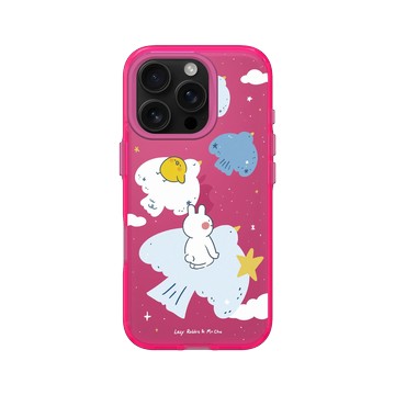 iPhone 16 Pro Clear 粉漾桃 - 懶散兔與啾先生 Lazy Rabbit and Mr.Chu - Fly Freely