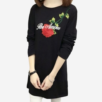 玫瑰刺繡寬鬆圓領長袖A版短洋裝 (黑 白)二色售 (M8SF) 11752026