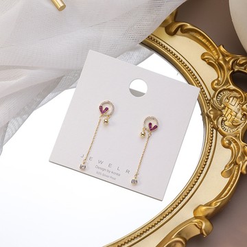 PS MALL愛心水鑽圓圈925銀針流蘇耳環 2入