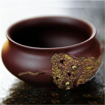 紫泥雕塑荷花杯手工精宜興正品紫砂杯茗杯主人杯功夫茶杯1入 -