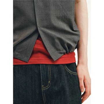 短寬BOXY深灰色下擺抽繩暗紋威爾士親王千鳥格短袖Cleanfti襯衫夏