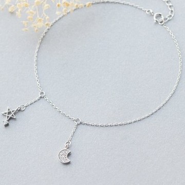 925純銀腳鍊鑲鑽銀飾-時尚百搭星月造型生日情人節禮物女飾品73do22【獨家進口】【米蘭精品】