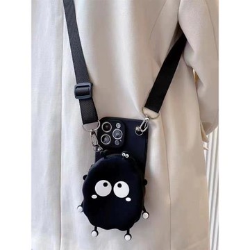 可愛立體煤球零錢包適用三星s24ultra手機殼Galaxy掛繩s22s21+背帶s20fe卡通趣味s10e創意5G硅膠s8全包s9+套