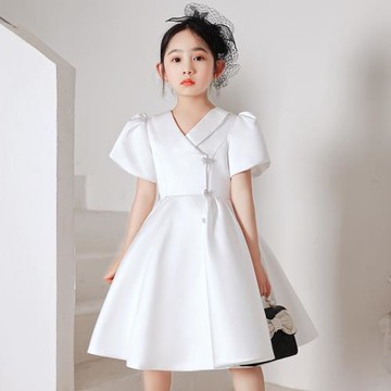 主持人女童正裝禮服裙口才緞面西裝連衣裙兒童朗誦演講比賽演出服