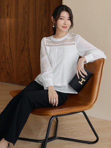 立體波點拼接長袖上衣