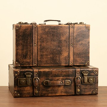 }歐式復古手提箱儲物木箱子收納箱老式皮箱旅行攝影道具雜物整理