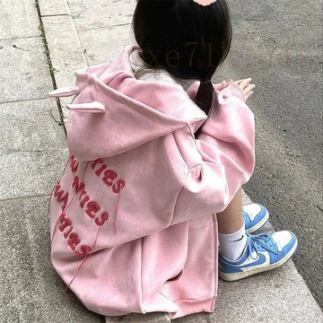 【臺灣出貨】🍋潮牌國潮噁魔連帽開衫 秋冬季長袖衛衣女 情侶外套 拉鏈外套 連帽開衫 寬鬆 oversize 連帽上衣