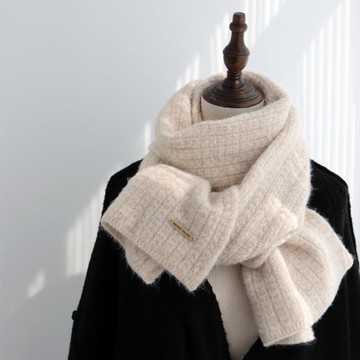 純色羊毛線混紡針織圍巾男女生白色百搭軟糯圍脖保暖情侶2024冬季距惠 99購物節