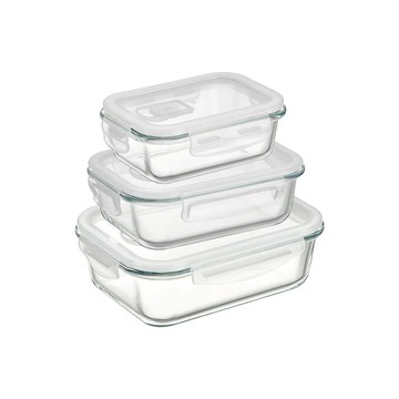 FOREVER LIFE 耐熱玻璃保鮮盒 長方形3件組 透明款 (三容量)
