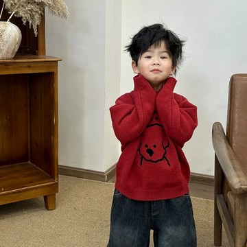 柔軟親膚~新年秋冬新款兒童毛衣紅色過年針織衫男童打底衫女童衣服韓版上衣 兒童針織衫 秋冬毛衣 中小童 打底毛衣 拜年服