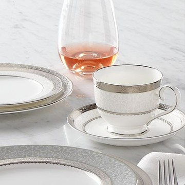 NORITAKE 華麗年代-咖啡對杯(銀邊)禮盒-骨瓷