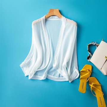 夏季真絲外搭防曬衣女短款開衫外套薄款小披肩坎肩純色桑蠶絲