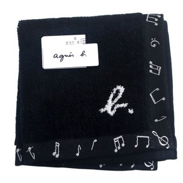 agnes b. 草寫b音符飾邊純棉材質方巾(黑)