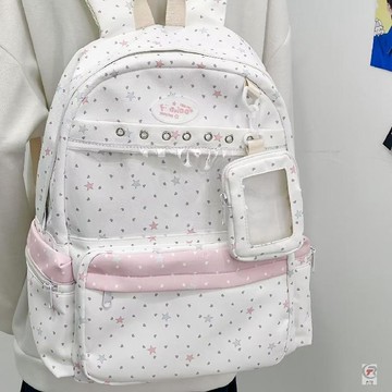 👜爆款書包👜 【48小時發貨】書包初中透明吧唧波點星星痛包雙肩包大容量二次元日系學生揹包書包 雙肩包 包包