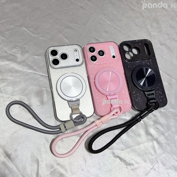 閃粉旋轉貼貼支架掛繩 透亮簡約防摔殼 適用 蘋果 iPhone 17 16 15 14 13 12 Pro Max手機殼