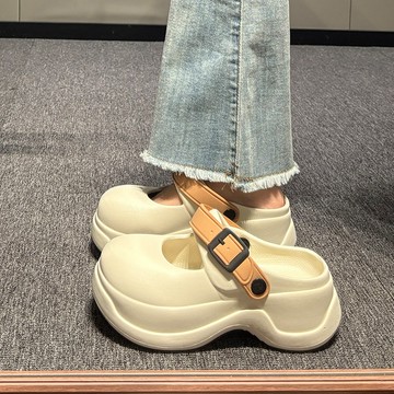 現免運✨鞋子 女鞋 女士踩屎感包頭涼拖鞋 鬆糕厚底瑪麗珍涼鞋 夏季外穿增高防滑沙灘鞋 包頭鞋