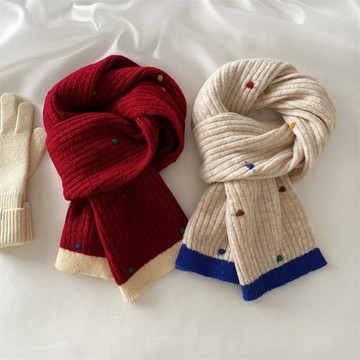 2025可愛彩色點點小圍巾女學生軟糯韓版ins風保暖秋冬季圍脖