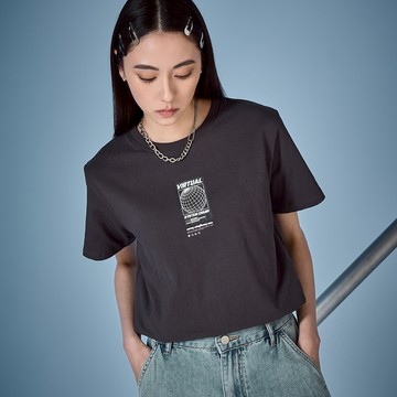 CACO-等高線地球方框短T‧情侶款(二色)-女【J2NA031】