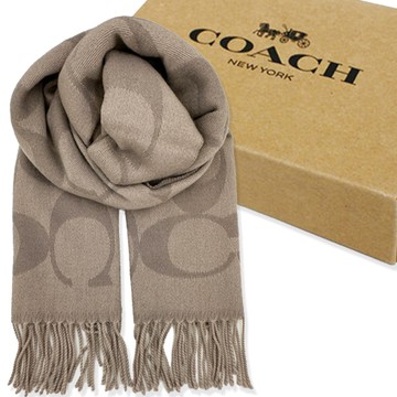 【COACH】大C LOGO喀什米爾混羊毛圍巾附禮盒(灰)