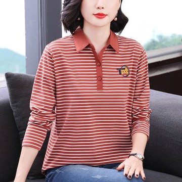 [巴黎精品] 現貨+預購 高級長袖POLO衫寬鬆上衣針織衫簡約大碼休閒大尺碼女裝百搭媽媽裝-V領花朵2色a1lq16