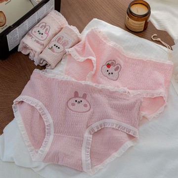 5條粉兔子內褲女純棉木耳花邊透氣可愛全棉抗菌少女學生2023新款