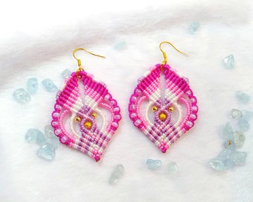 E014-手工編織串珠耳環 粉紅繽紛幻想