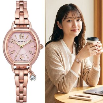 CITIZEN 星辰 Wicca (快速出貨) 台灣限定款水晶太陽能女錶 寵愛計畫 送禮推薦-粉x玫瑰金/23.5 x 32.3 mm KP2-566-95R