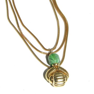 70年代復古綠色大理石壓克力墜飾設計項鍊