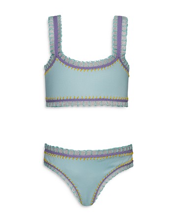 Pq Swim Girls' Sporty Embroidered Two Piece Swimsuit - Little Kid, Big Kid