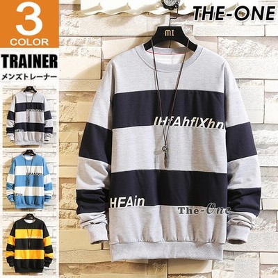 トレーナー メンズ スウェット 長袖 クルーネック ボーダー 切り替え 英文字 シンプル スウェットトレーナー 春物 通販 Lineポイント最大get Lineショッピング