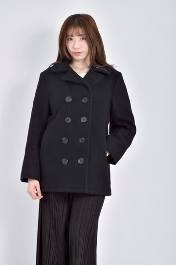 (M) pea jacket質感羊毛美製雙排扣黑色外套