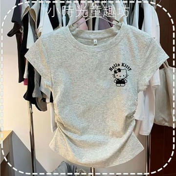 LA 兒童短袖 女童短袖 中大童短袖 純棉短袖 卡通女童上衣 夏季短袖 洋氣修身收腰短袖 中大童短款全棉T恤打底衫