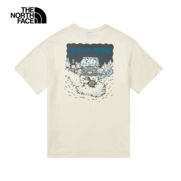 男女款米白色概念性印花短袖T恤｜8E4DQLI