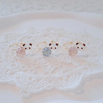 原創 閃亮亮小櫻花熊貓系列 - 三色閃亮小櫻花戒指 (可調節鬆緊)