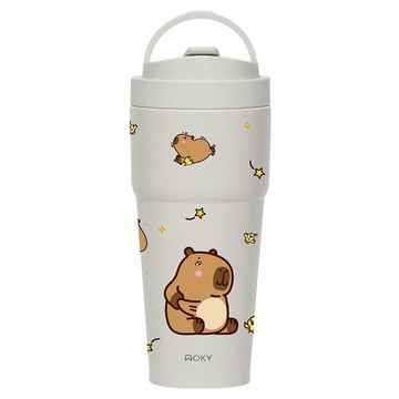WOKY 沃廚 柴語錄 卡比巴拉豚寶 雙層陶瓷胖嘟嘟渾圓杯  橡白  1個  750ml