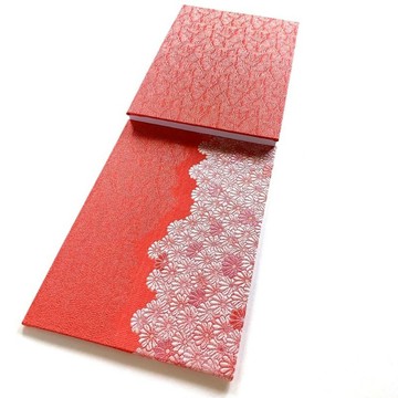 『群菊波地紋』 金襴織物御朱印帳 展開式御朱印帳 B5 尺寸 18x26cm 菊 波地紋 粉紅 金襴布料 桐生織物