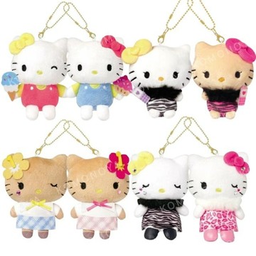 小禮堂 【限購】Sanrio 三麗鷗 Hello Kitty Mimmy 絨布磁鐵雙吊飾 (千禧Y2K)