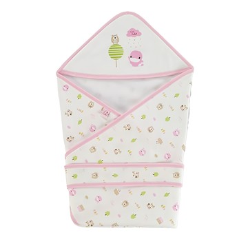 KU.KU Duckbill 酷咕鴨 春夏抱巾 75 x 75cm 100%棉  白色 + 粉色