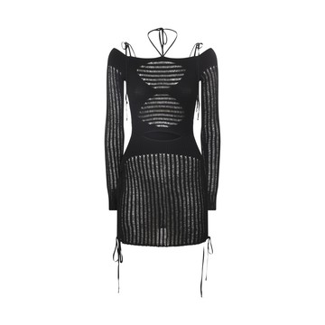 Andreadamo - Black Viscose Knitted Cut Out Mini Dress