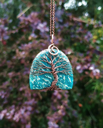 民族風銅線編織亞馬遜石生命之樹墜飾項鍊，男性生日禮物