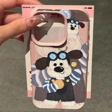 油畫掌門狗適用蘋果16/17ProMax手機殼iPhone13全包11皮紋矽膠15plus大孔12硬殼xs保護殼