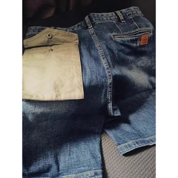 牛仔五分短褲余文樂夏日系復古潮牌彈力工裝寬松胖子大碼新中褲男